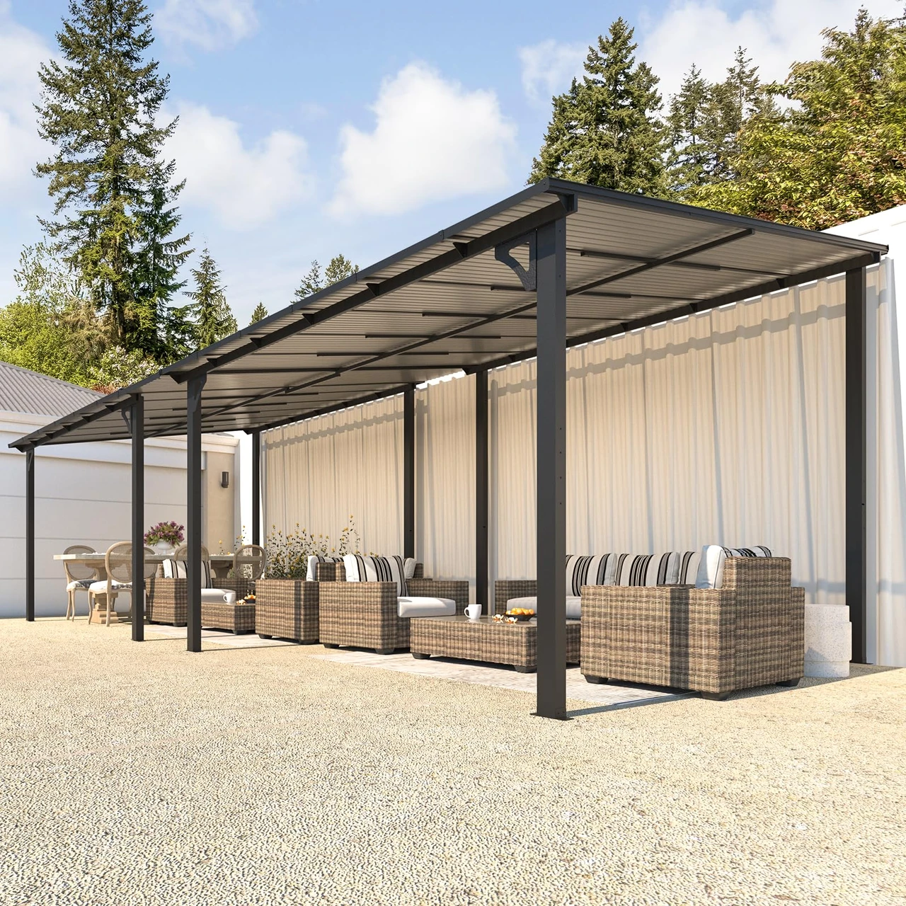 Large Wall-Mounted Hard Top Lean-to Gazebo Pergola product image