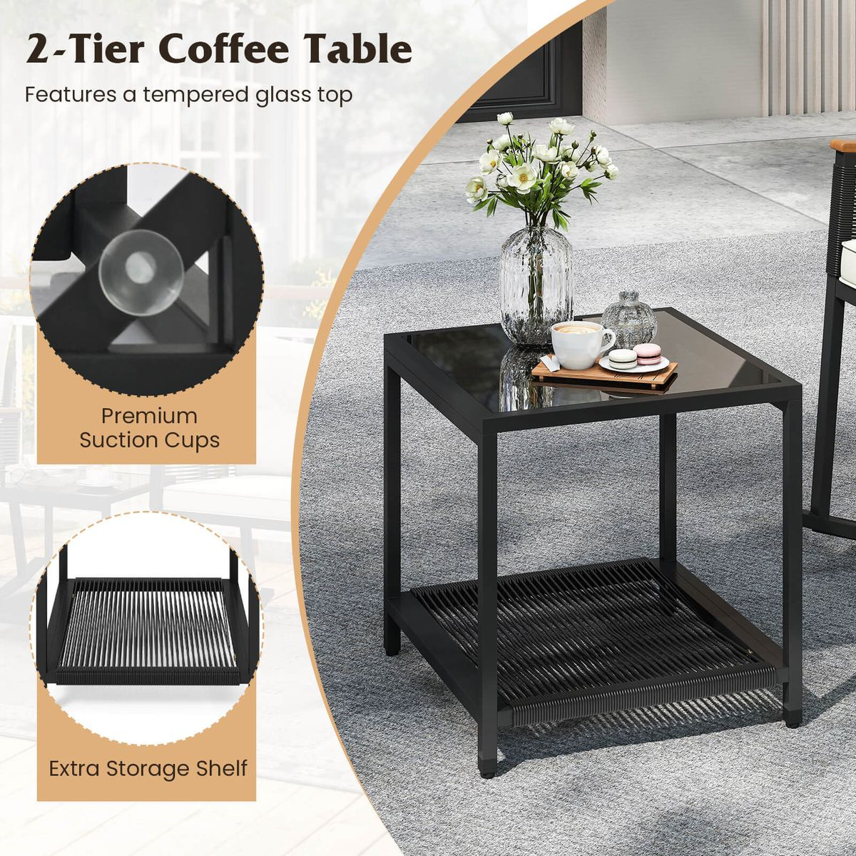 3-Piece Outdoor Rocking Bistro Set with 2-Tier Coffee Table product image