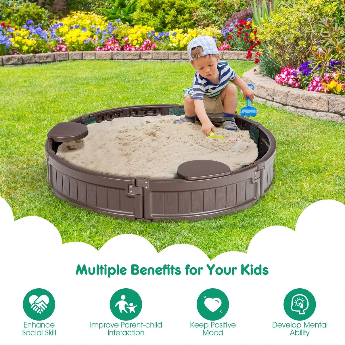 Wooden Sandbox with Built-in Edge Seats product image