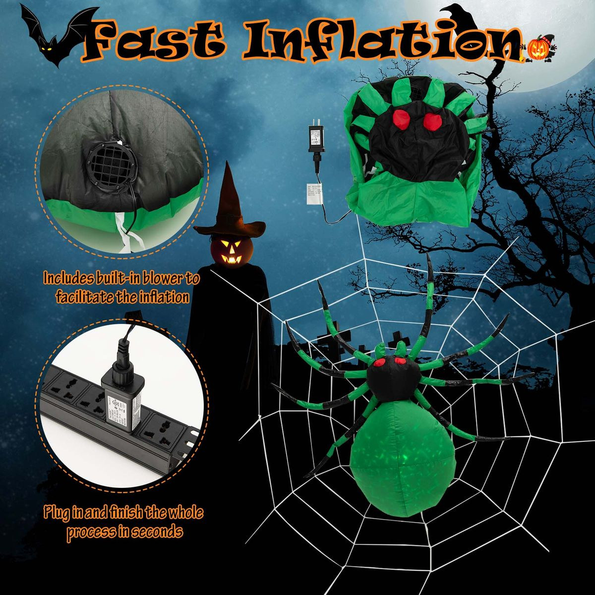 Halloween Inflatable Spider with White Net product image