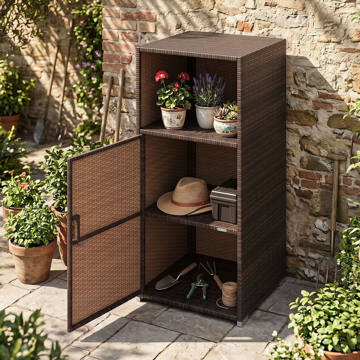 Outdoor PE Wicker Storage Cabinet product image