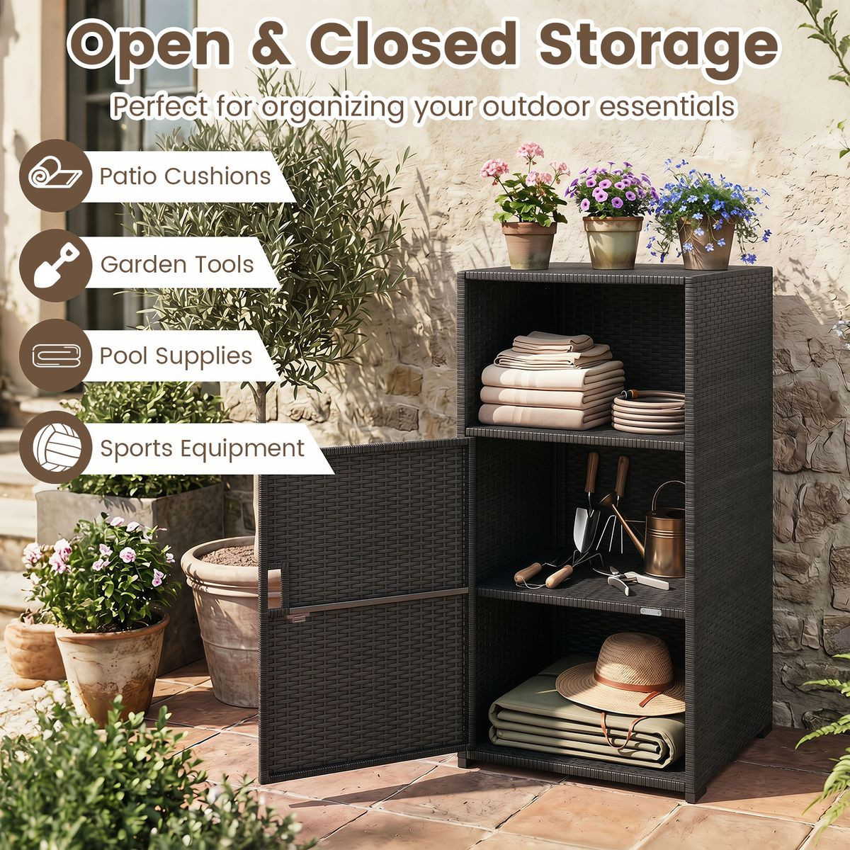 Outdoor PE Wicker Storage Cabinet product image