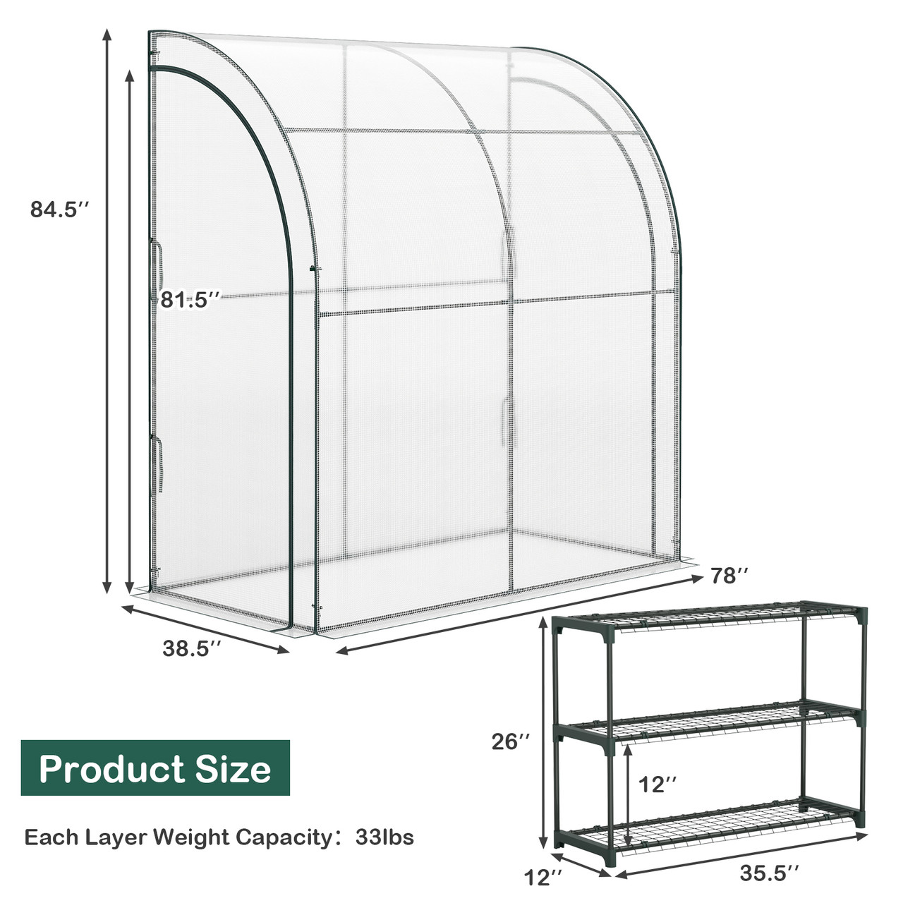 7 x 3.5 x 7-Foot Lean-to Greenhouse with Flower Rack product image