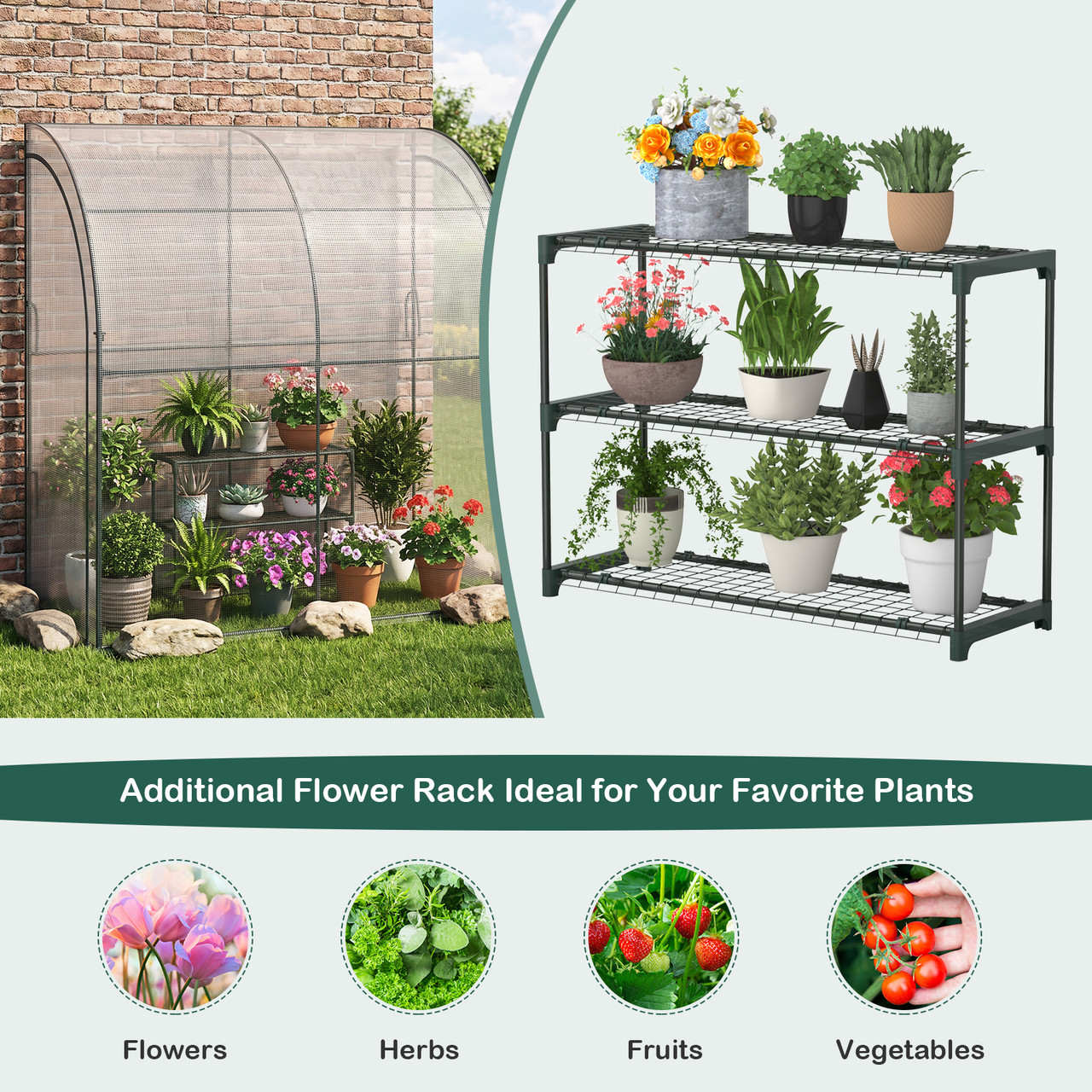 7 x 3.5 x 7-Foot Lean-to Greenhouse with Flower Rack product image