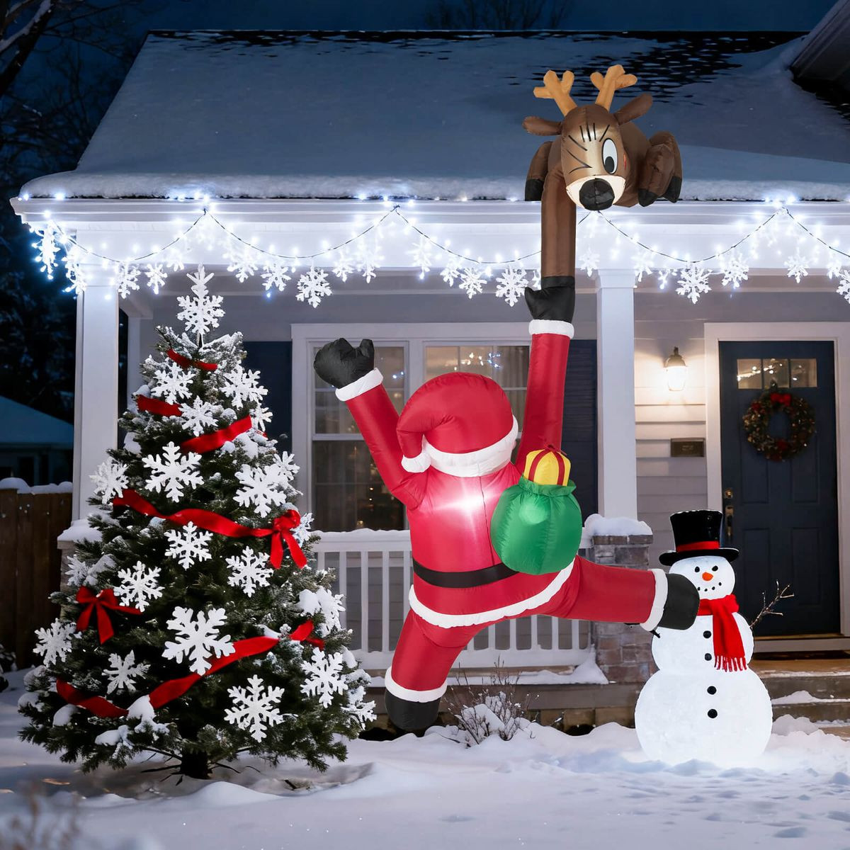 8.5 FT Christmas Inflatable Reindeer and Climbing Santa Claus product image