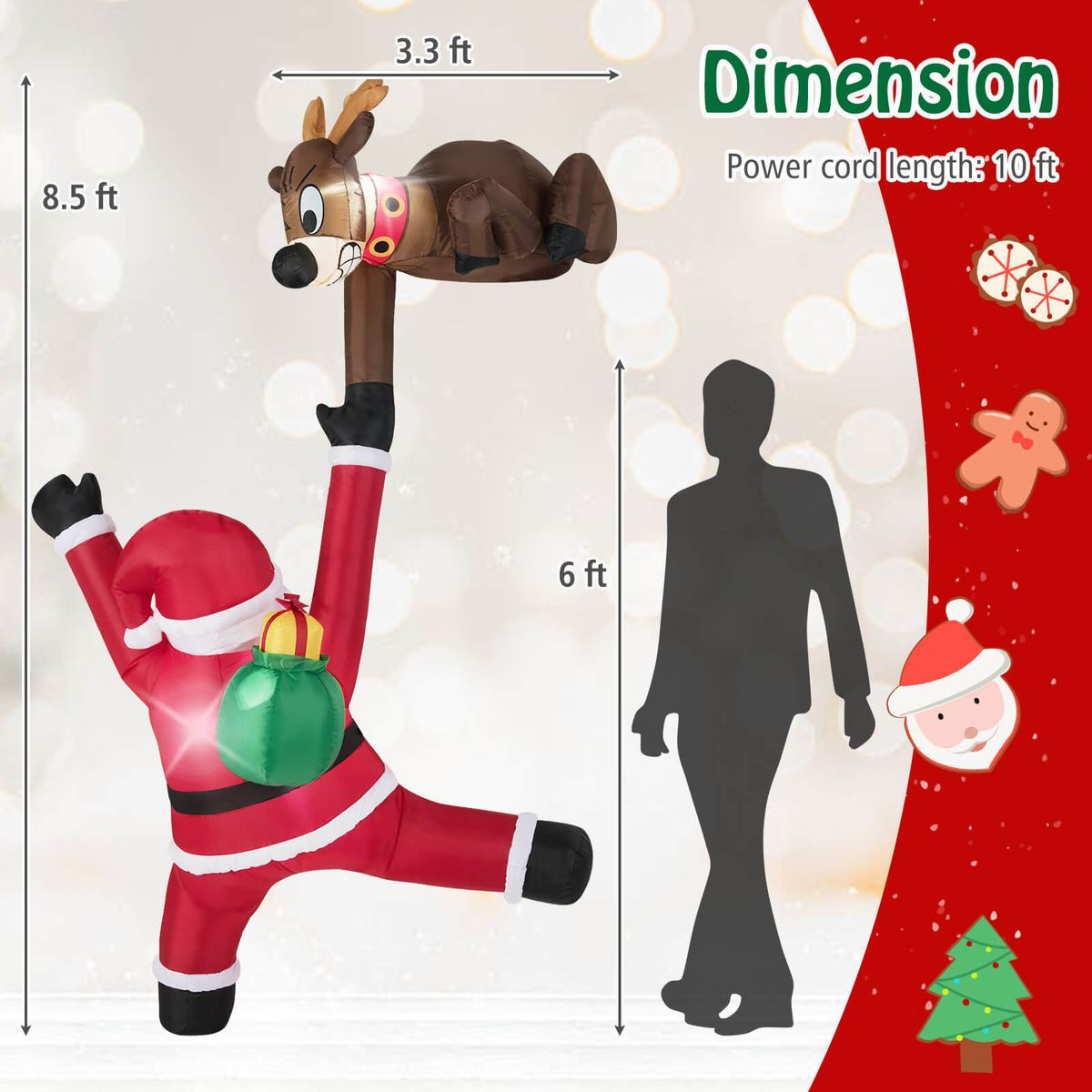 8.5 FT Christmas Inflatable Reindeer and Climbing Santa Claus product image