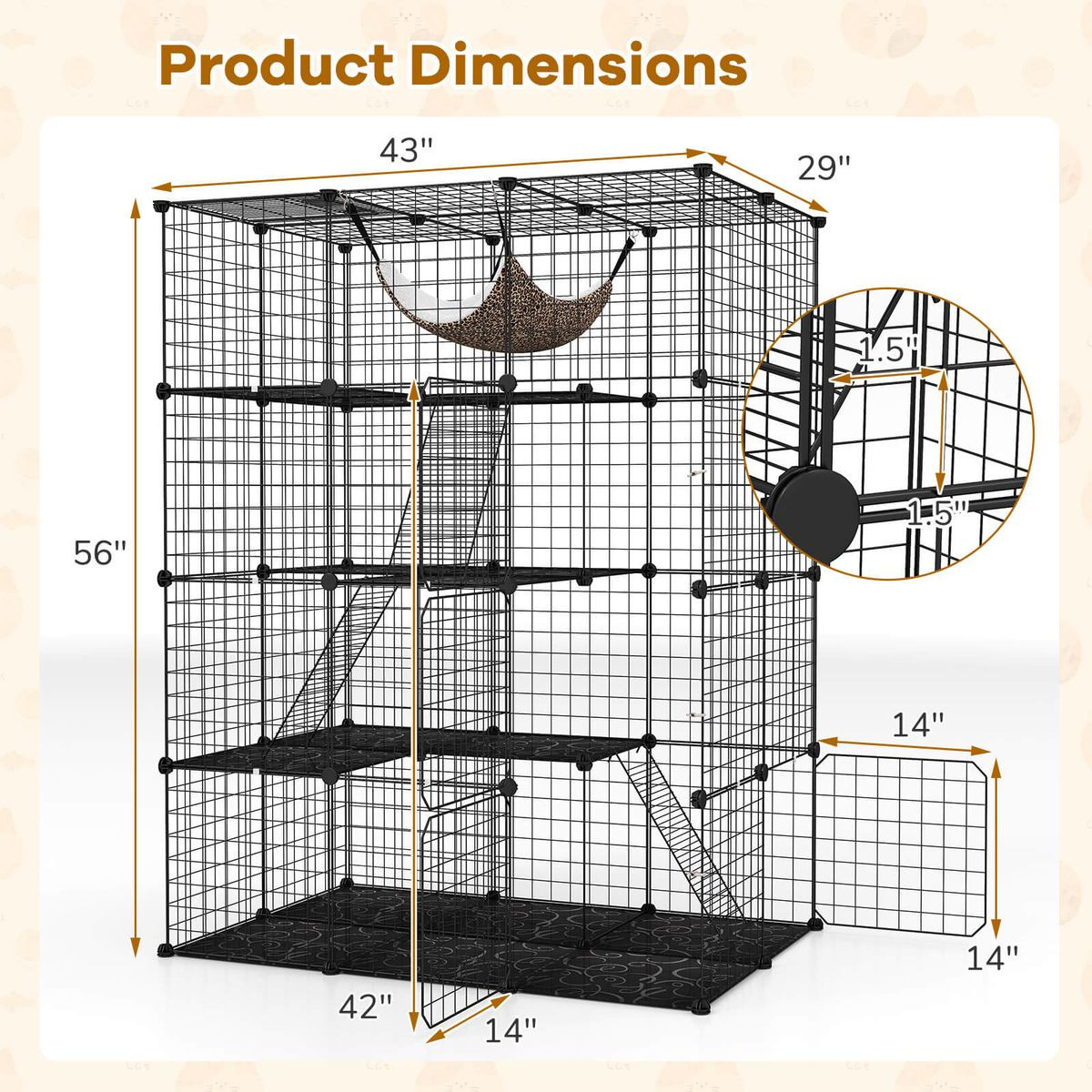 4-Tier Cube Cat Cage with Comfy Hammock product image