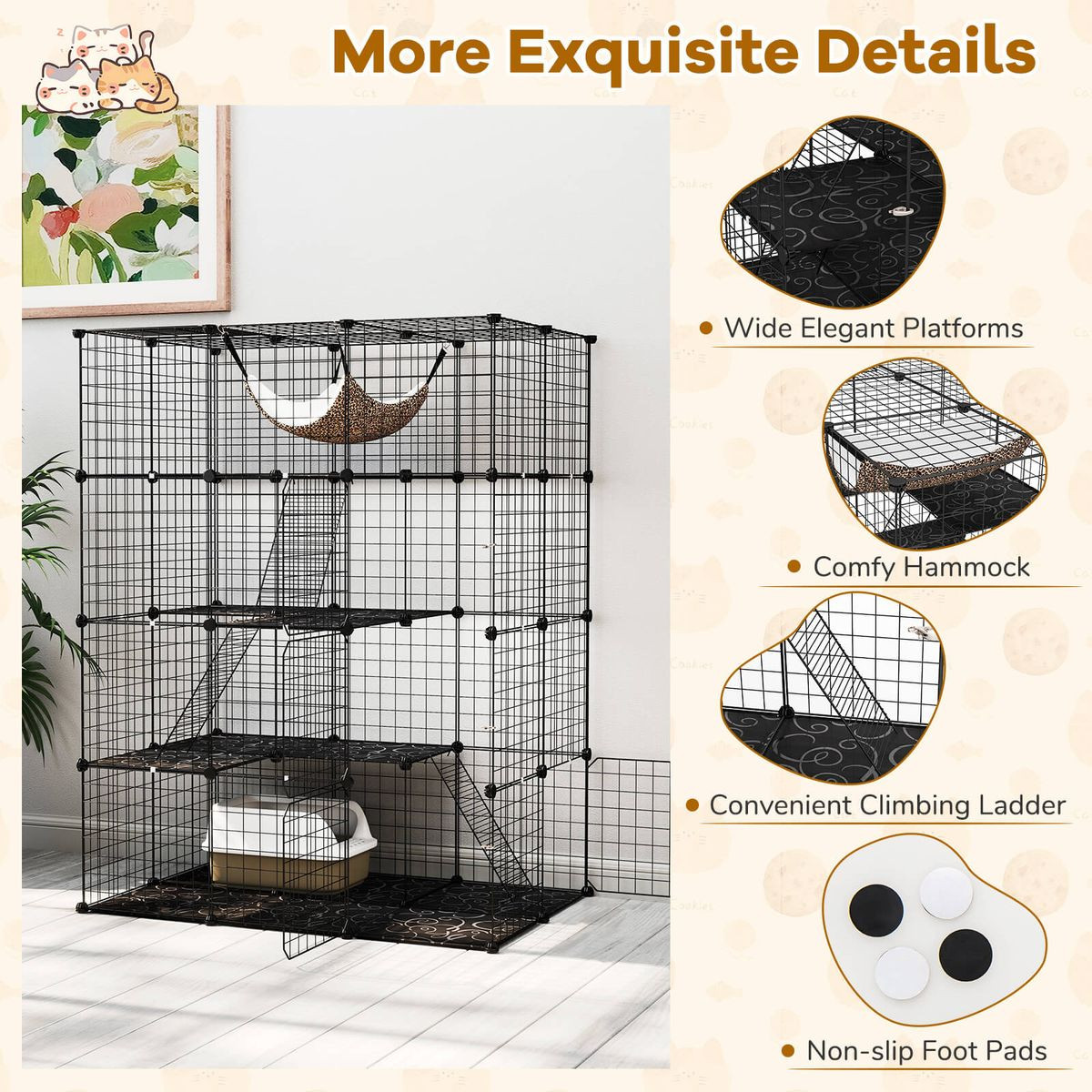 4-Tier Cube Cat Cage with Comfy Hammock product image
