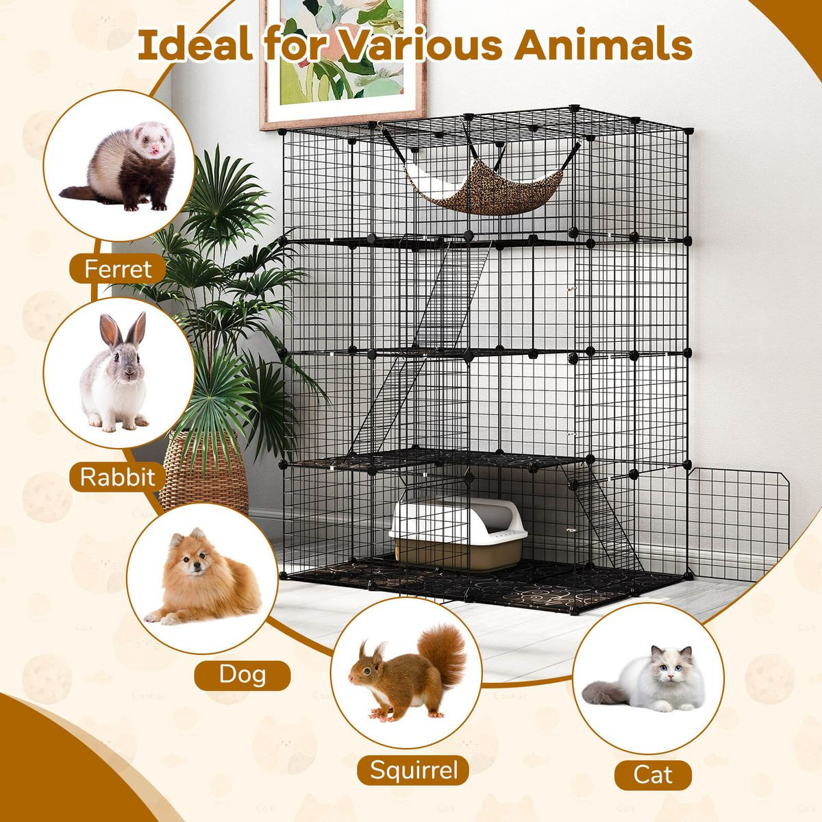 4-Tier Cube Cat Cage with Comfy Hammock product image