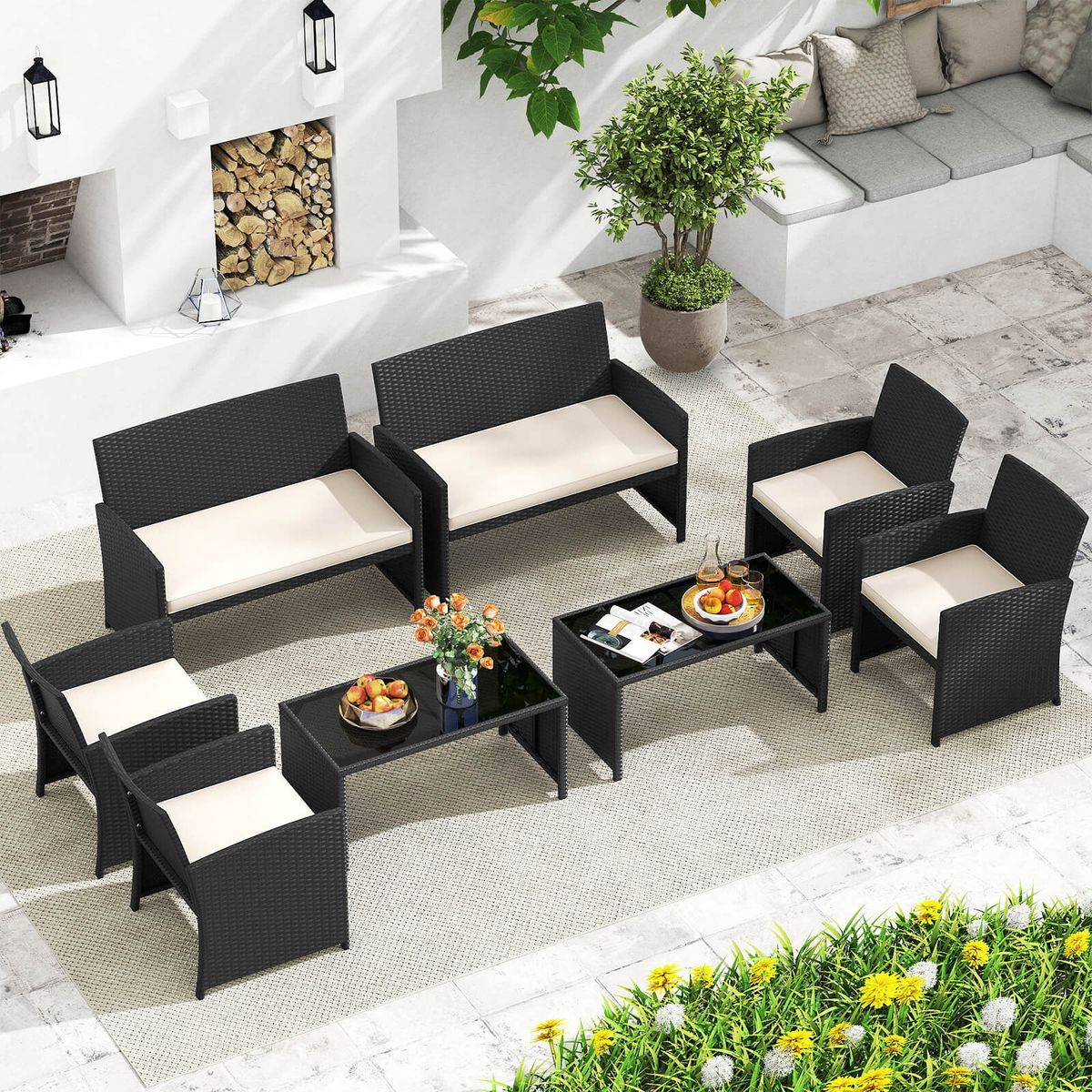 8-Piece Patio Conversation Set with Seat Cushions and Tempered Glass product image