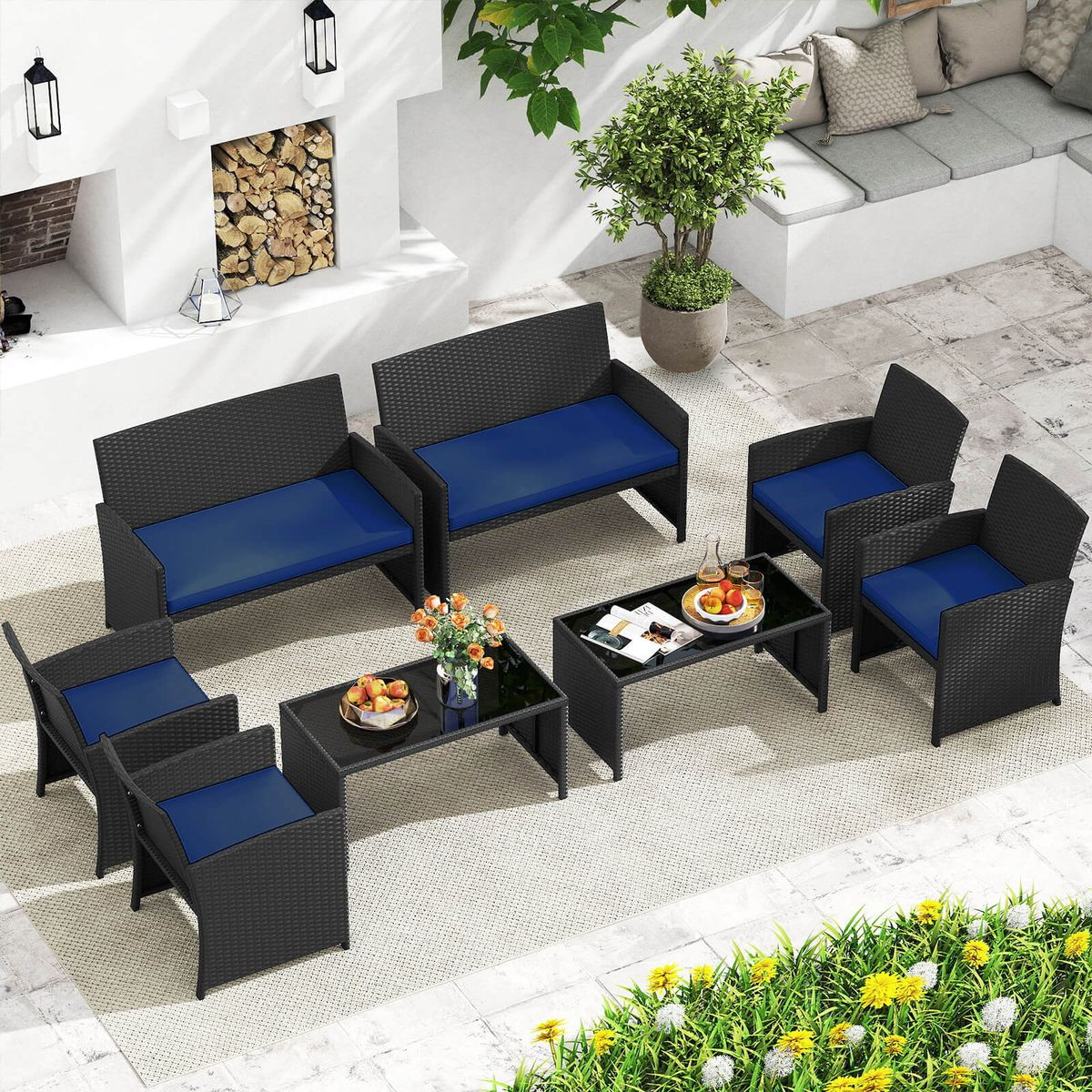 8-Piece Patio Conversation Set with Seat Cushions and Tempered Glass product image