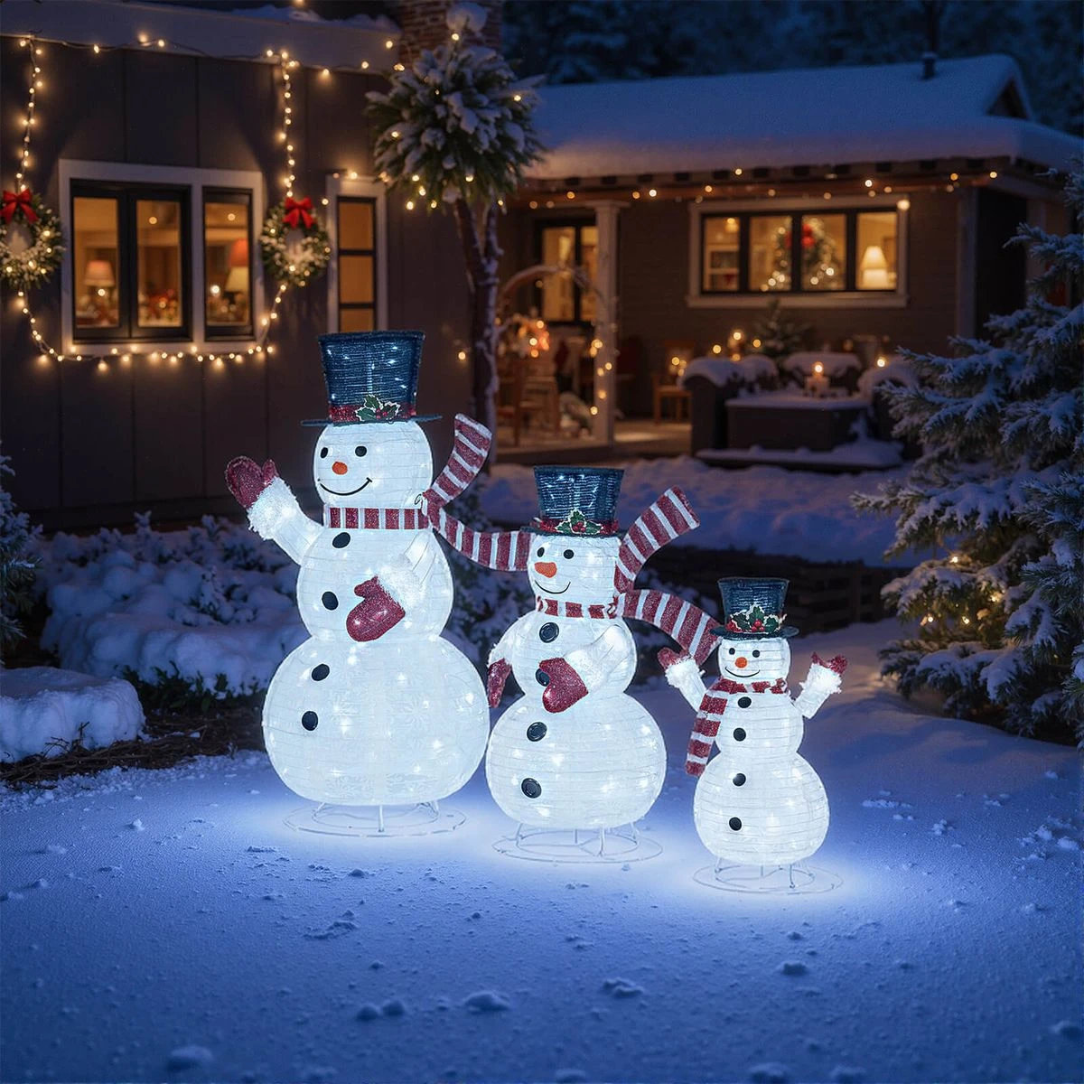 3-Piece Pre-Lit 3D Snowman Set with 270 LED Lights product image