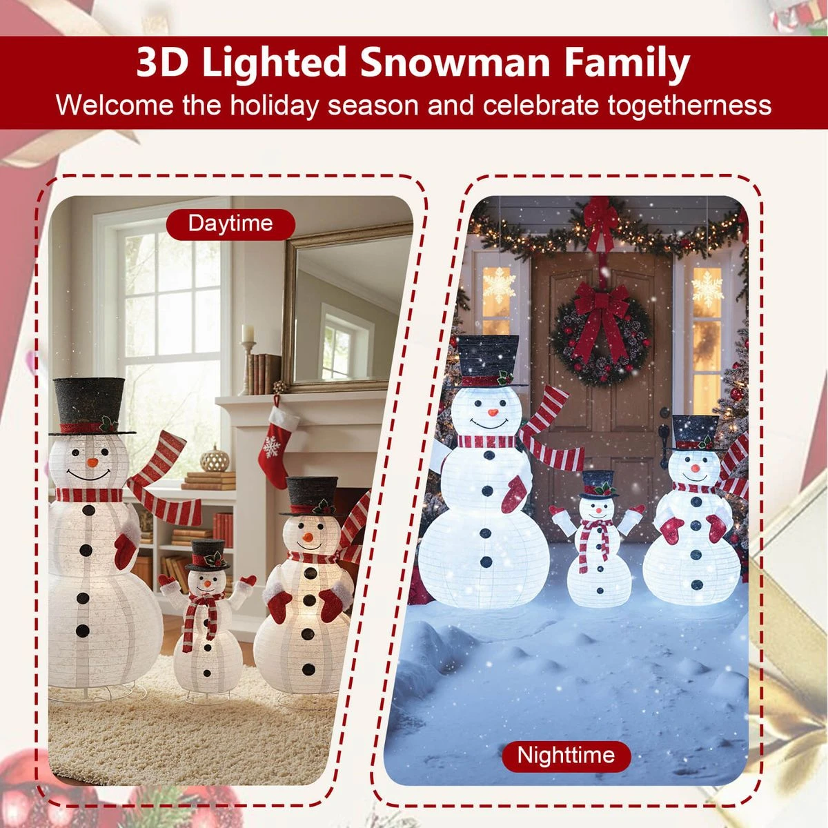 3-Piece Pre-Lit 3D Snowman Set with 270 LED Lights product image