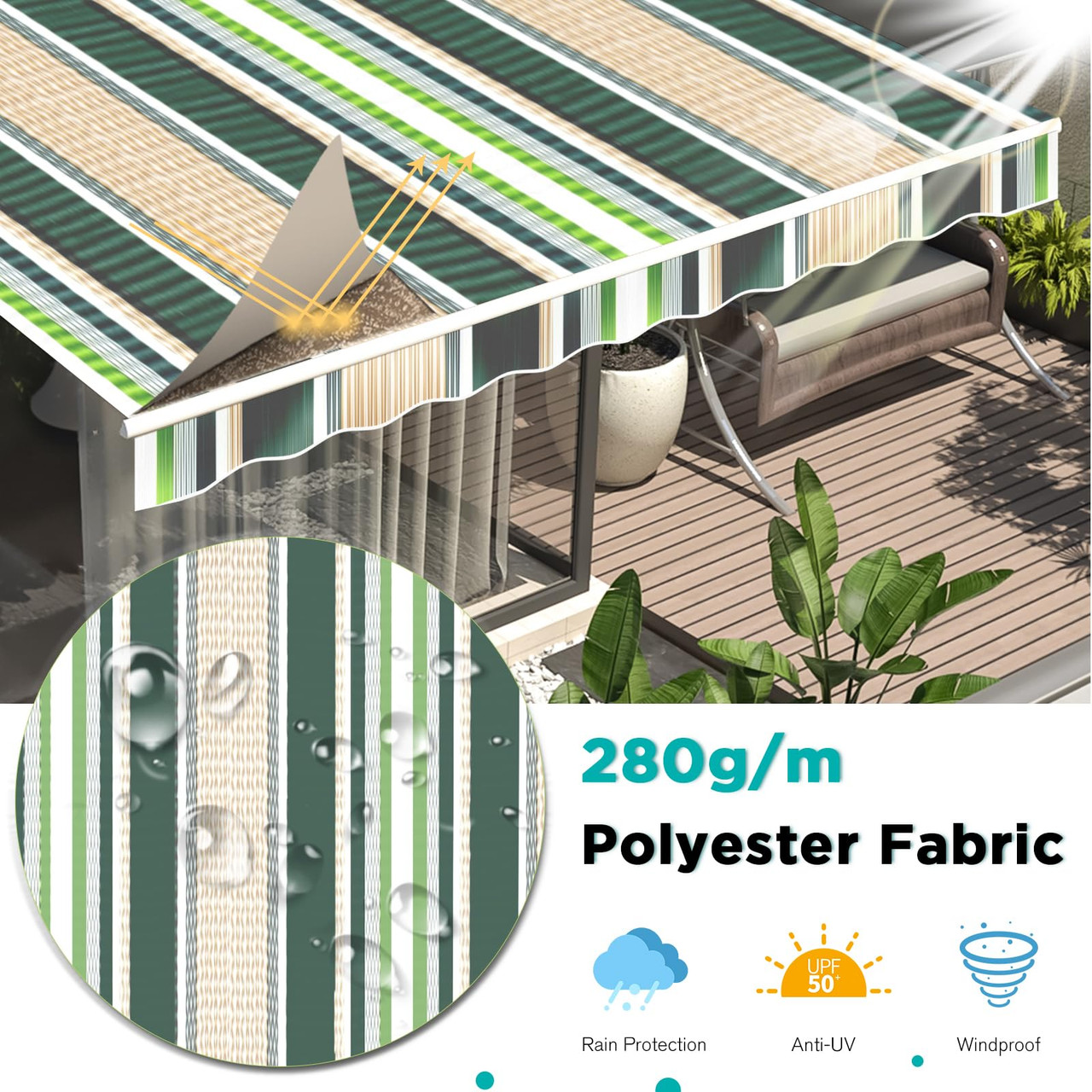 13'×8' Outdoor Manual Retractable Awning Sun Shade product image