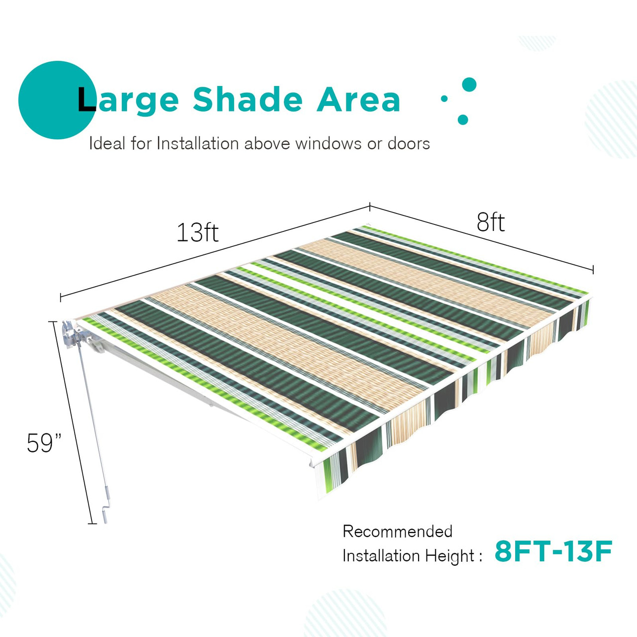 13'×8' Outdoor Manual Retractable Awning Sun Shade product image