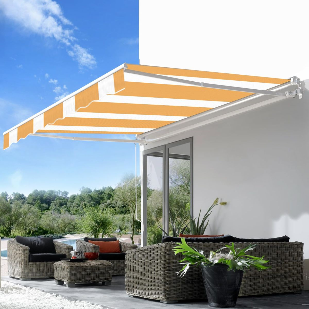 13'×8' Outdoor Manual Retractable Awning Sun Shade product image