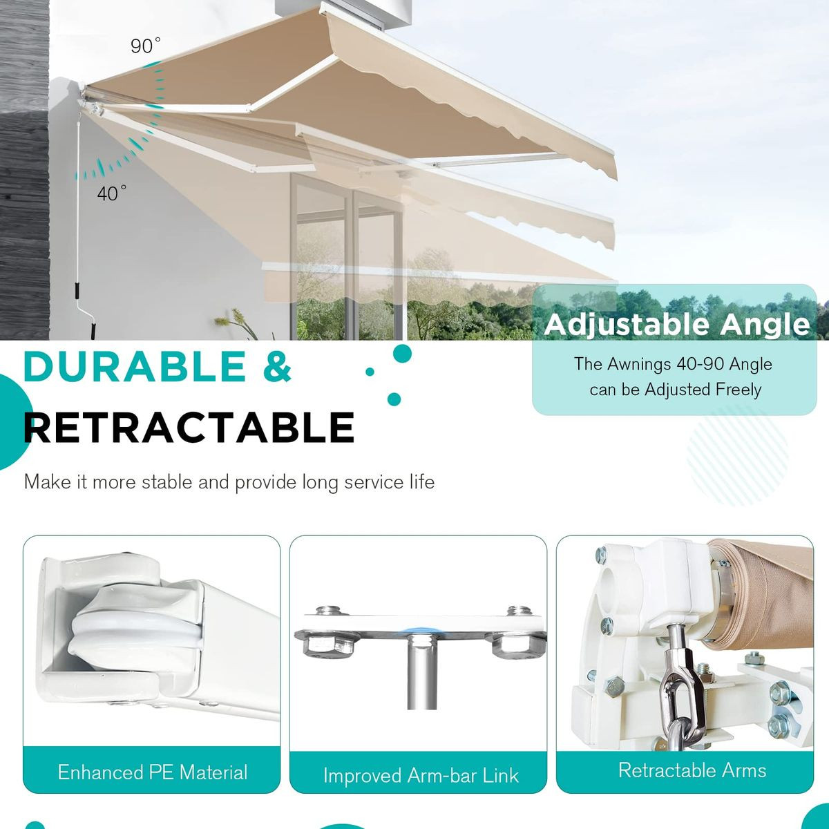 10'×8' Outdoor Manual Retractable Patio Awning  product image
