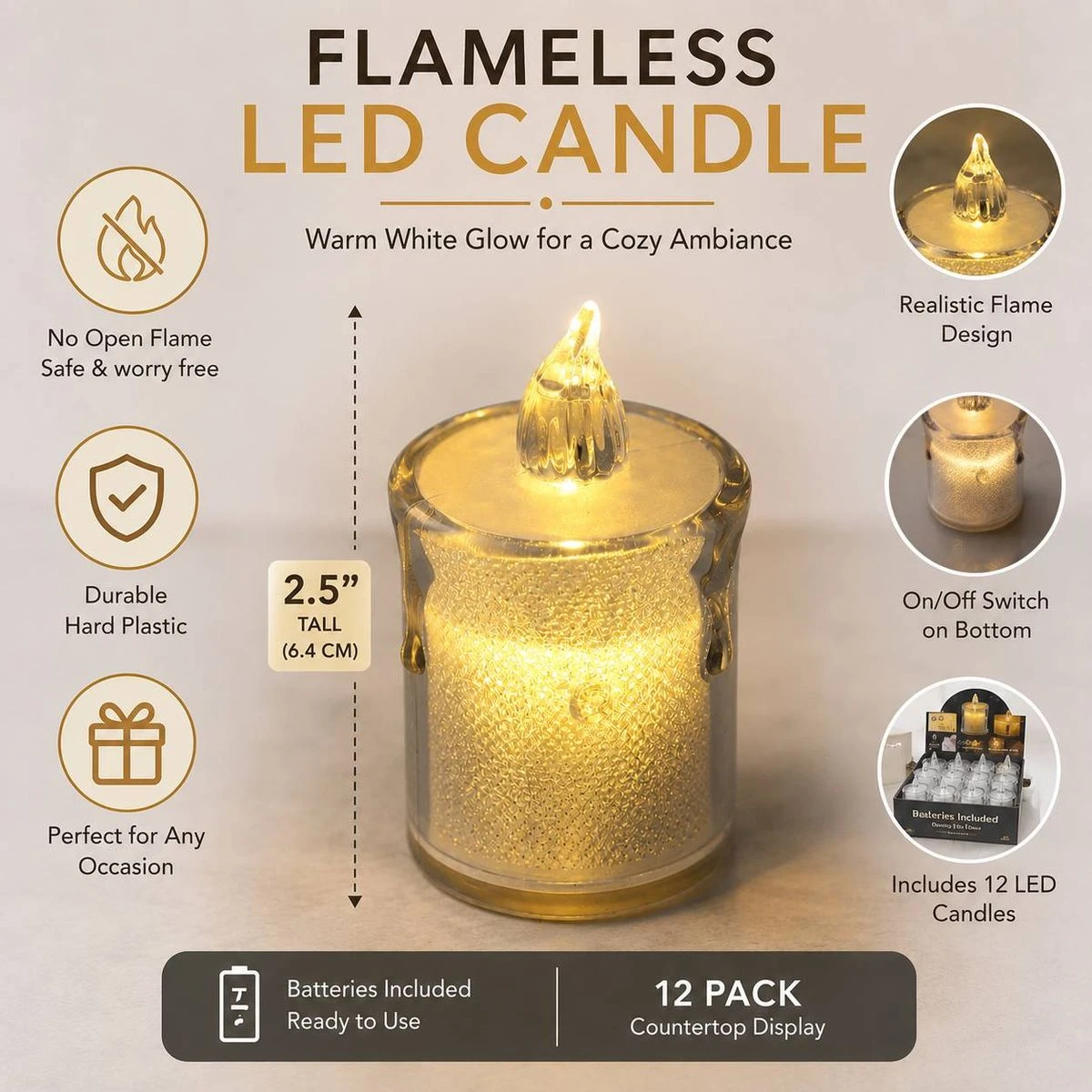 Decorative Warm White LED Candle (12-Pack) product image