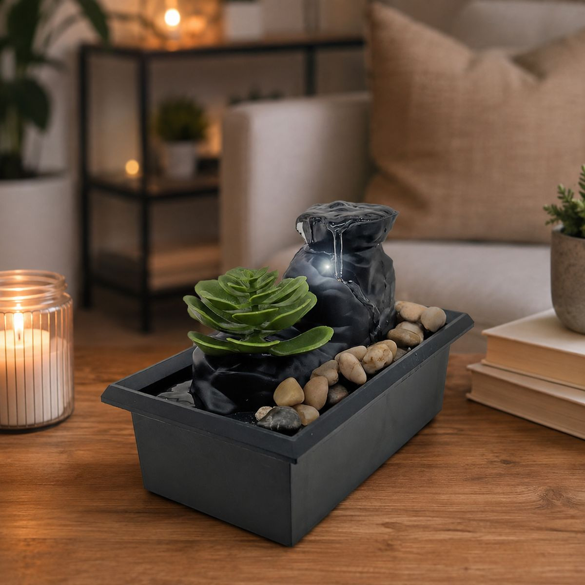 Battery-Operated LED Succulent Tabletop Fountain product image