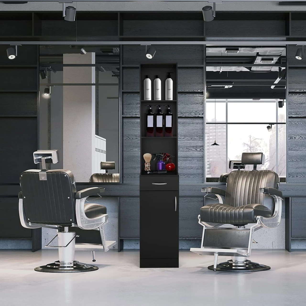 Barber Hair Stylist Storage Cabinet with 5 Compartments and Shelf product image