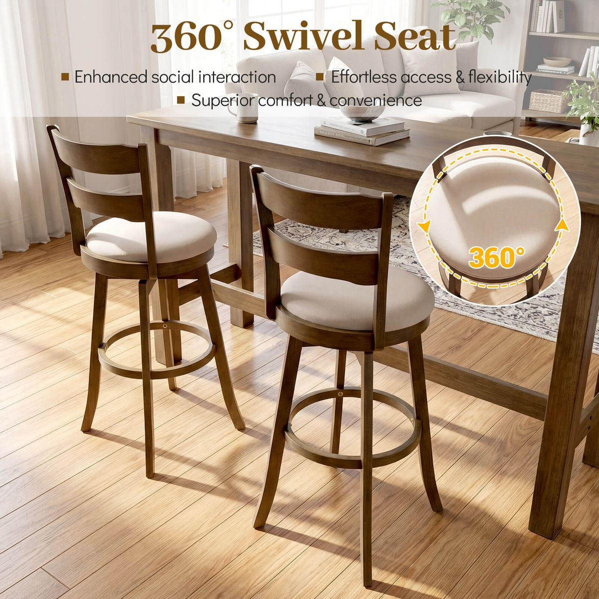 30.5” Swivel Barstools with Backrest and Upholstered Seat (Set of 2/4) product image