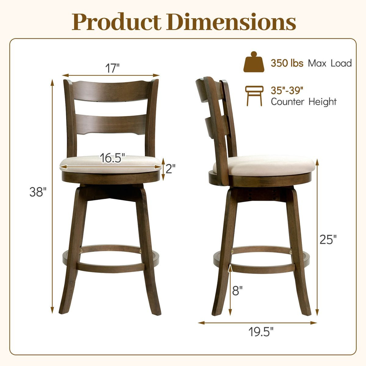 25” Swivel Counter Barstools with Curved Backrest (Set of 2) product image
