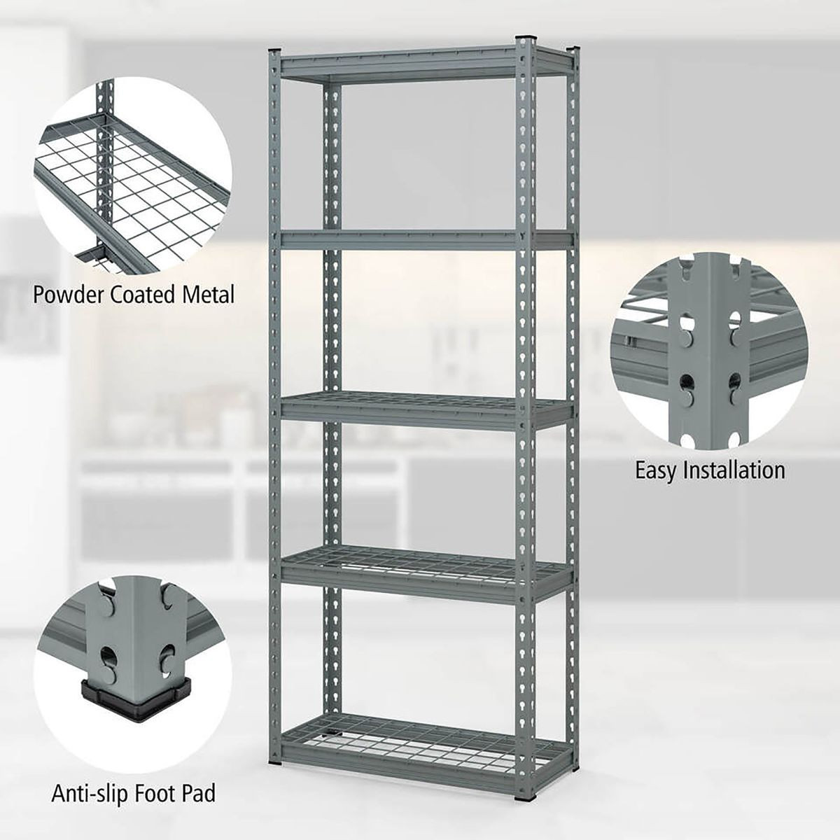 5-Tier Metal Shelving Unit with Five-Layer Storage (4-Pack) product image