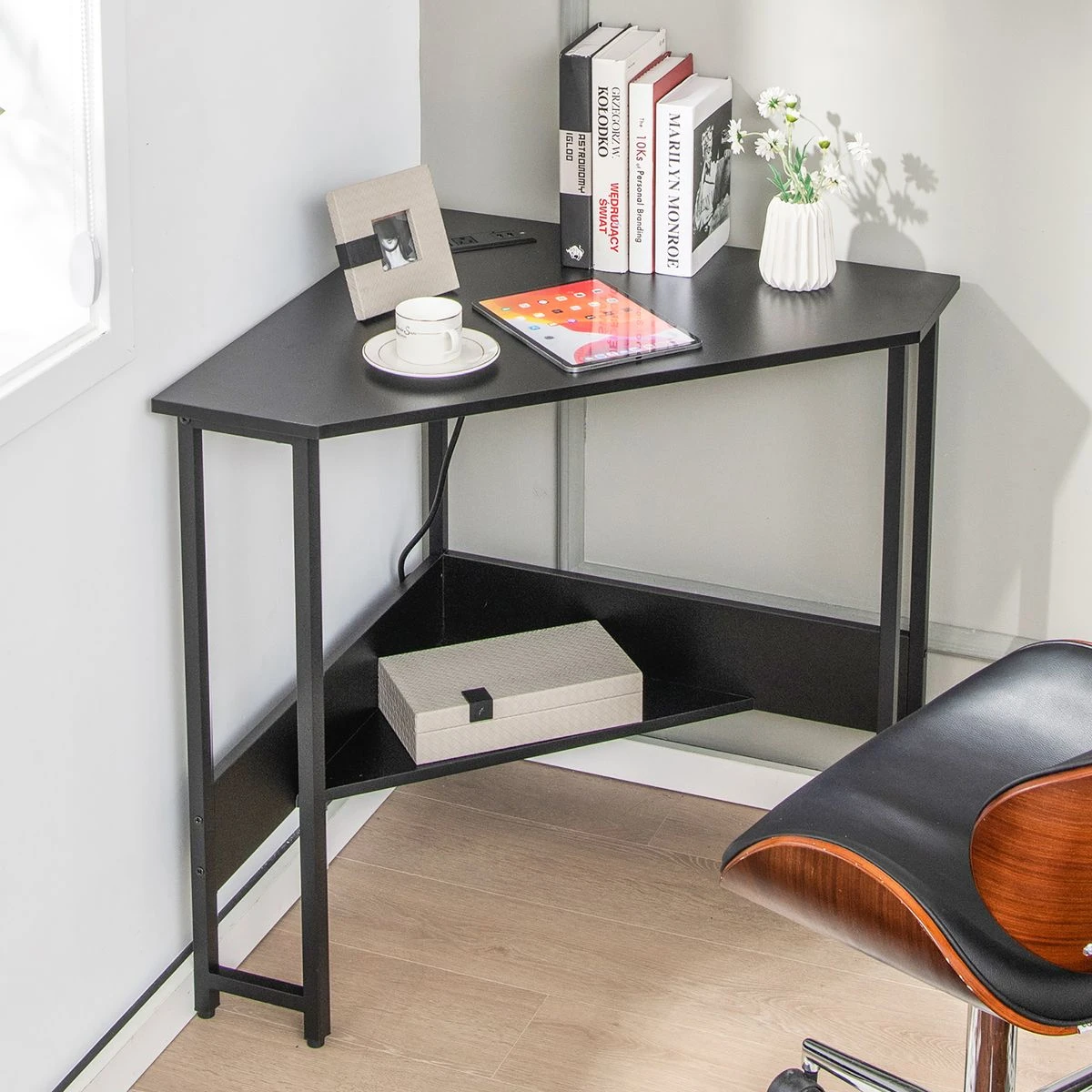 Triangle Computer Desk with Power Outlets product image
