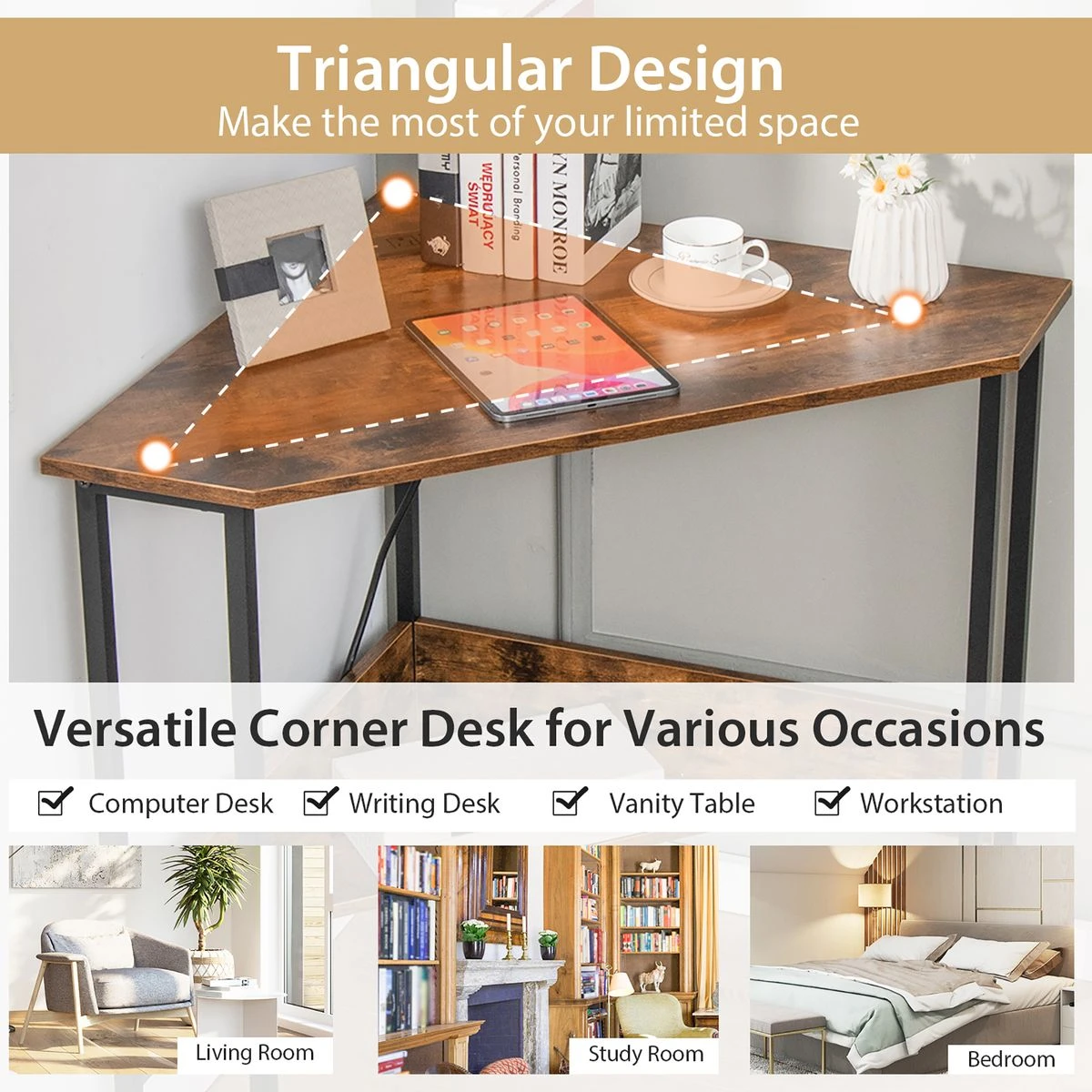 Triangle Computer Desk with Power Outlets product image