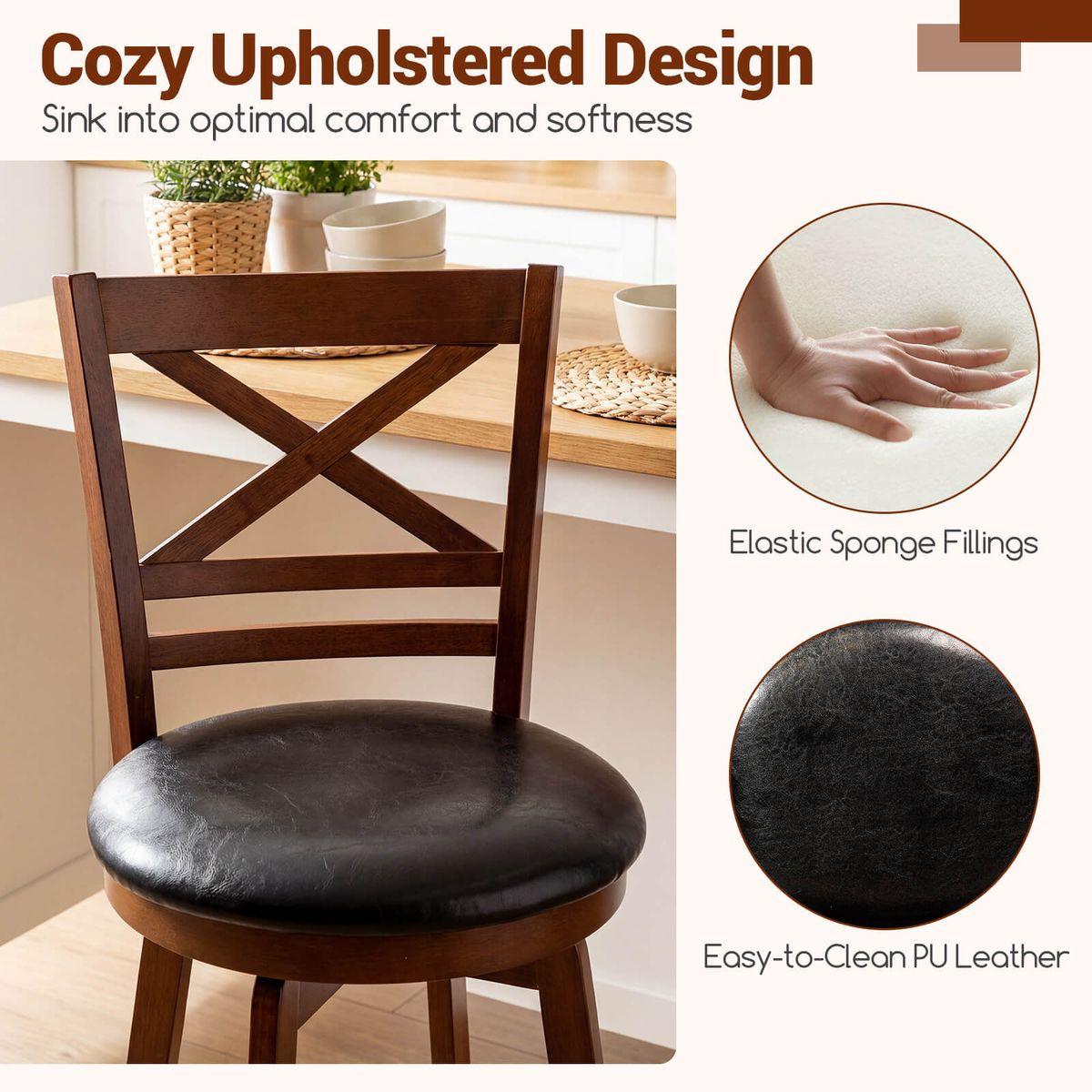 25” Swivel Counter Barstools with Backrest (Set of 2 or 4) product image