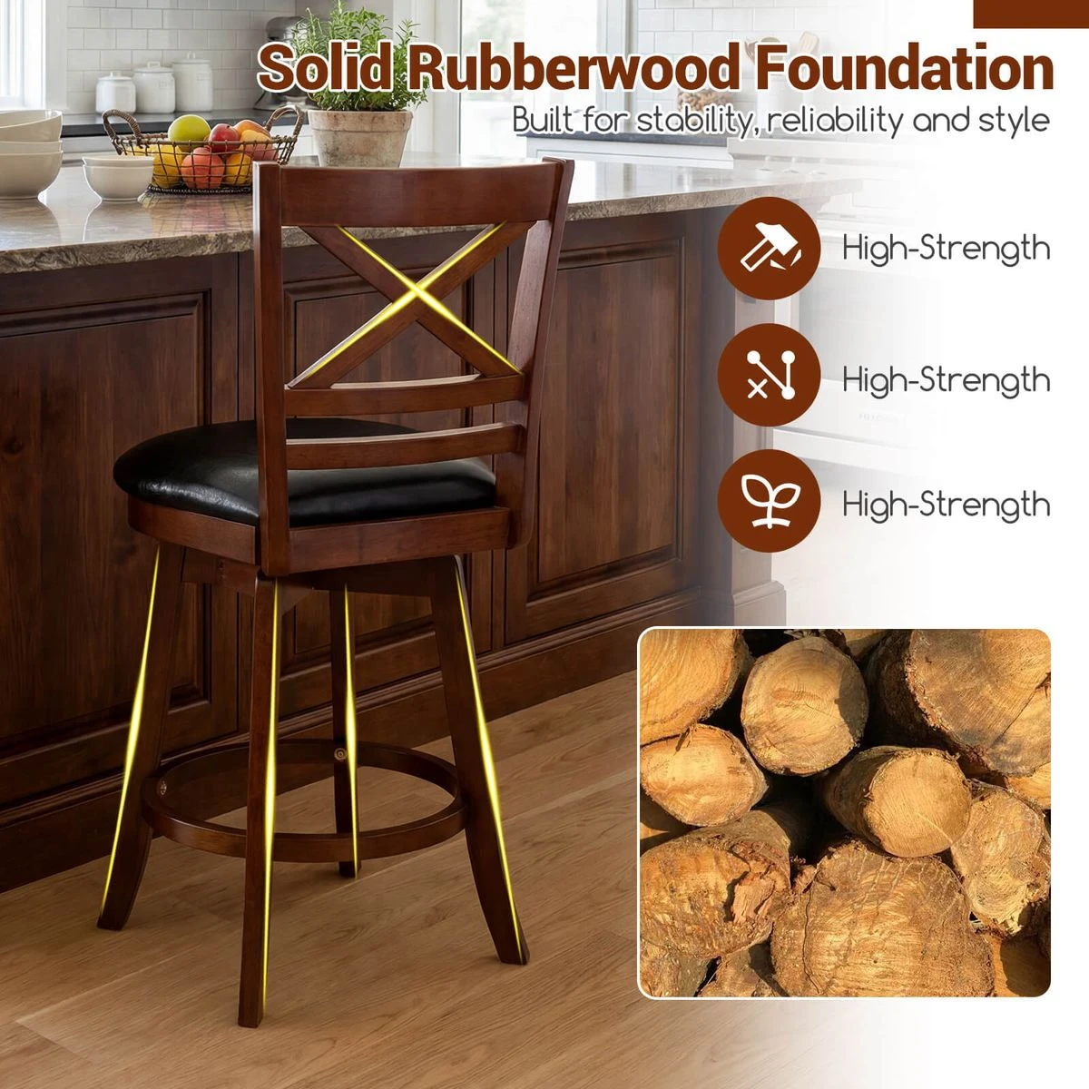 25” Swivel Counter Barstools with Backrest (Set of 2 or 4) product image
