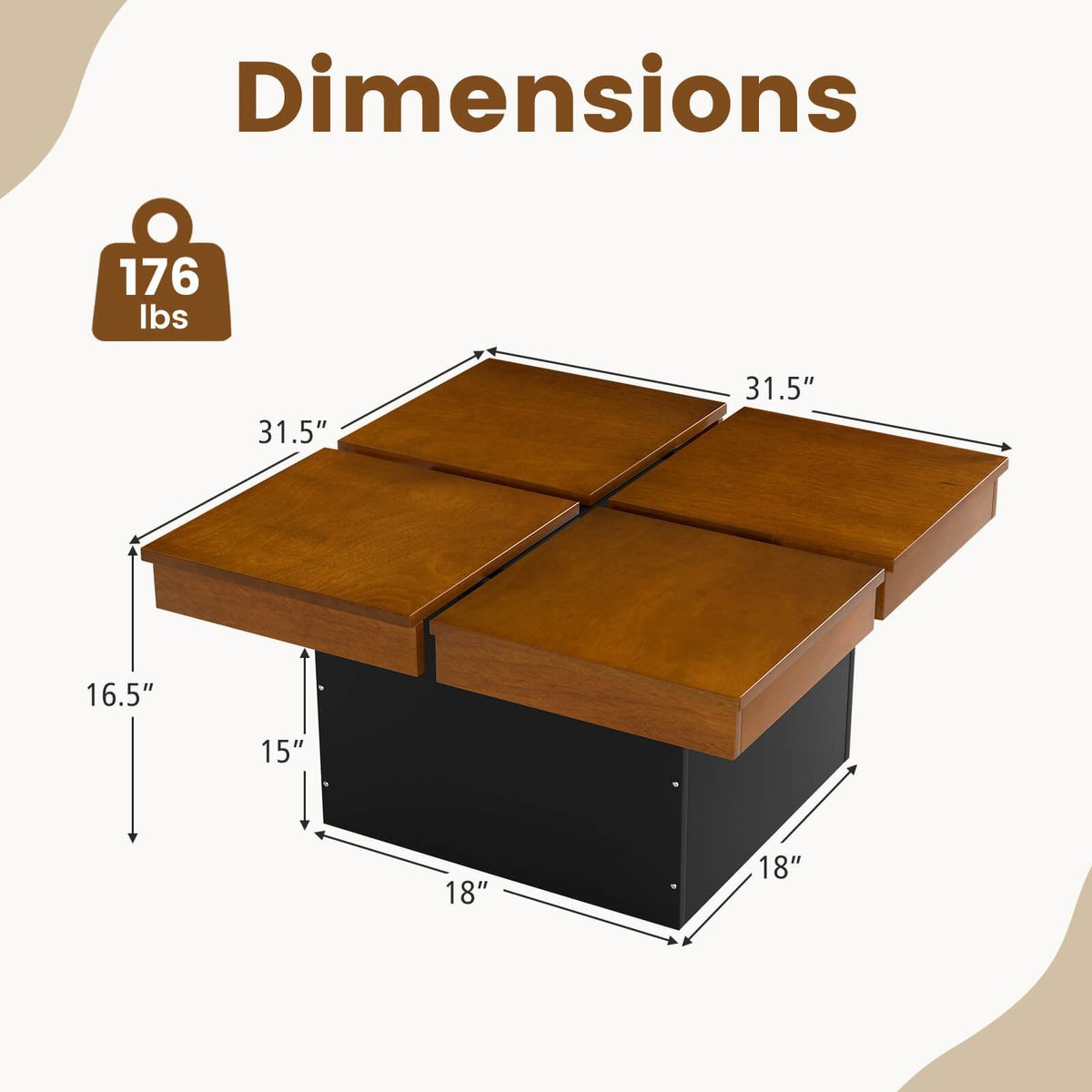 Square Coffee Table with Quad-Section Design product image