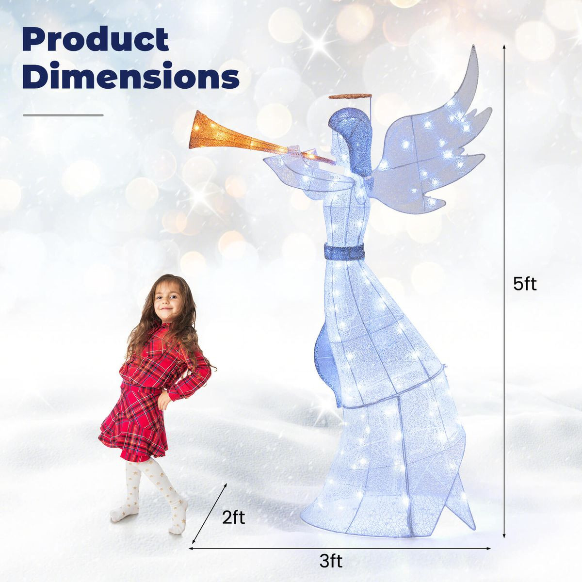 5FT Outdoor Pre-Lit Christmas Angel with Trumpet and LED Lights product image