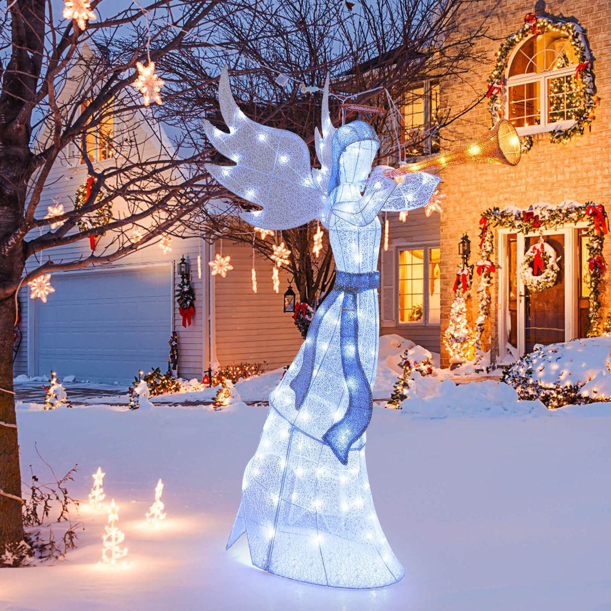 5FT Outdoor Pre-Lit Christmas Angel with Trumpet and LED Lights product image