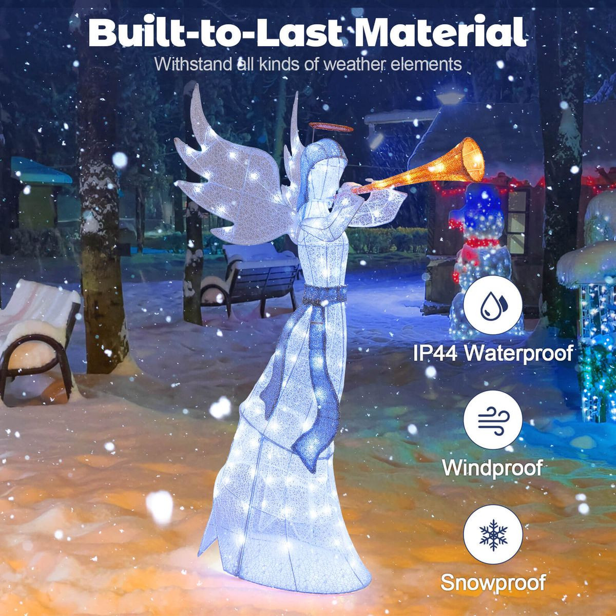 5FT Outdoor Pre-Lit Christmas Angel with Trumpet and LED Lights product image
