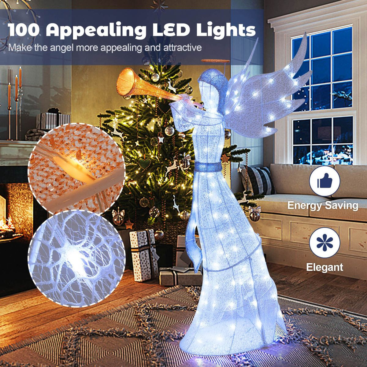 5FT Outdoor Pre-Lit Christmas Angel with Trumpet and LED Lights product image