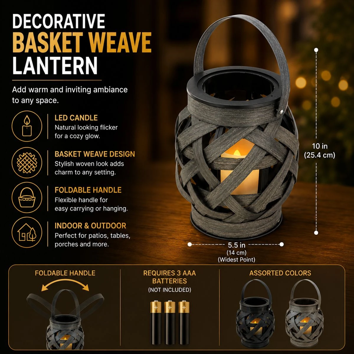 Decorative Basket Weave Lantern with LED Candle product image