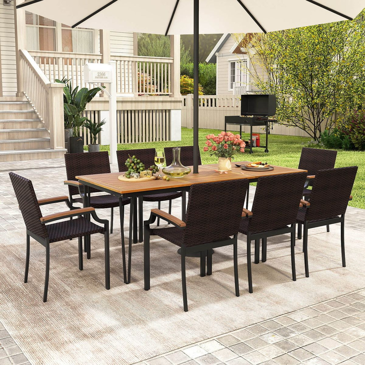 9-Piece Patio Dining Set with 79” Rectangular Dining Table and Chairs product image