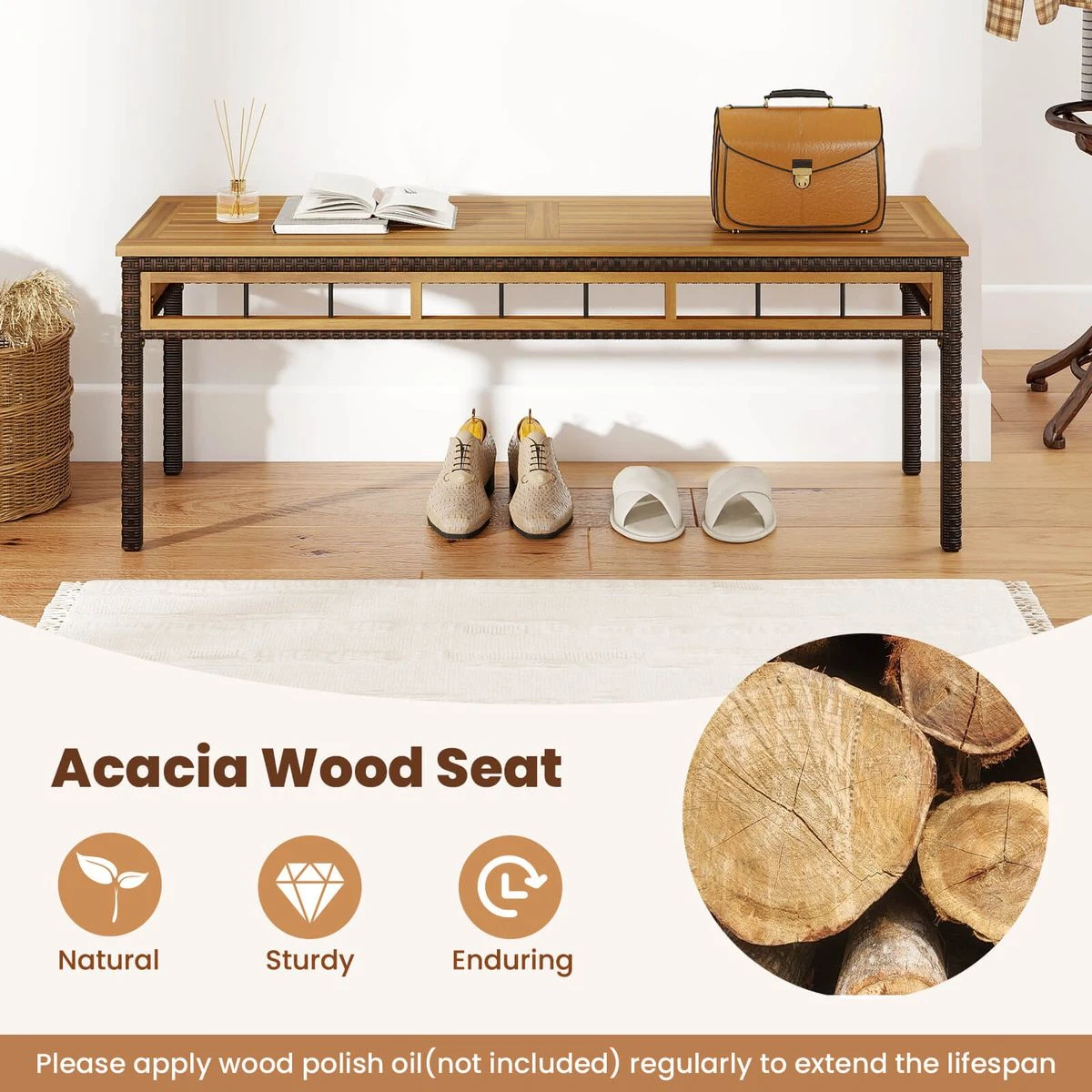 3-Piece Acacia Wood Patio Dining Set with Umbrella Hole and Cushion product image