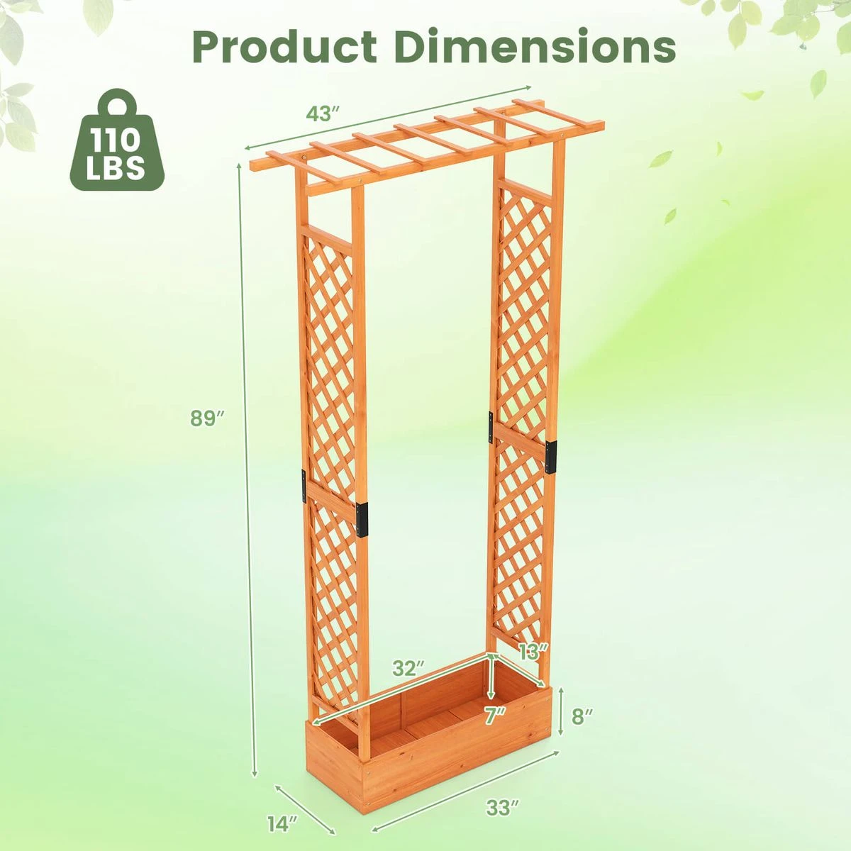 89” Wooden Raised Garden Bed with Trellis and Detachable Bottom Panels product image