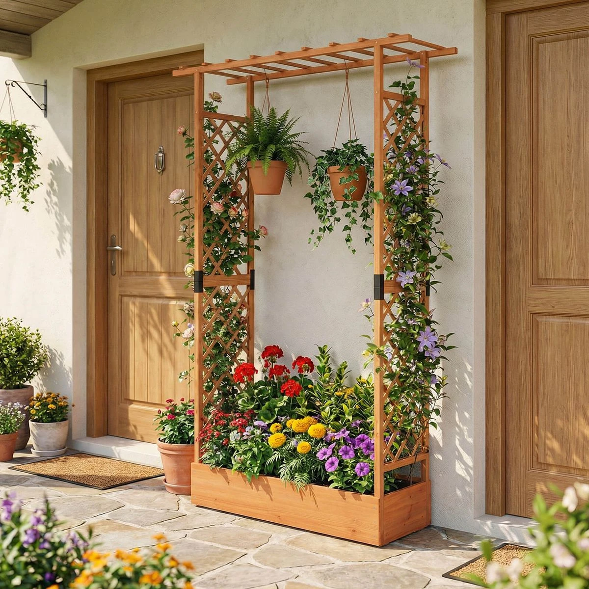 89” Wooden Raised Garden Bed with Trellis and Detachable Bottom Panels product image