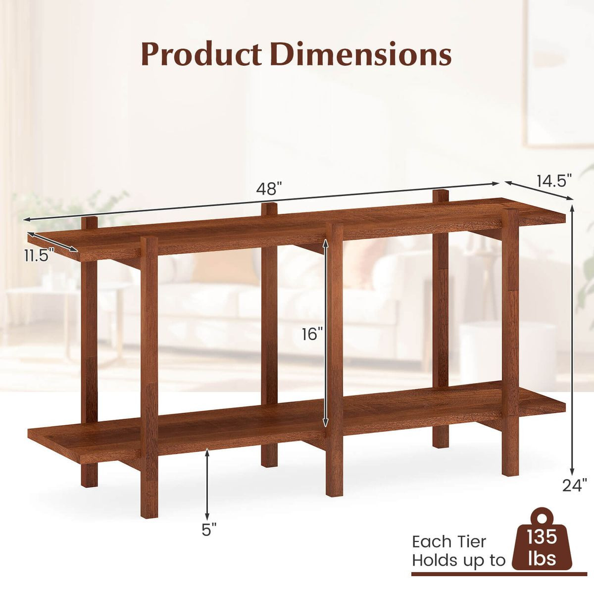 2-Tier Wood Bookshelf with Rubberwood Legs product image