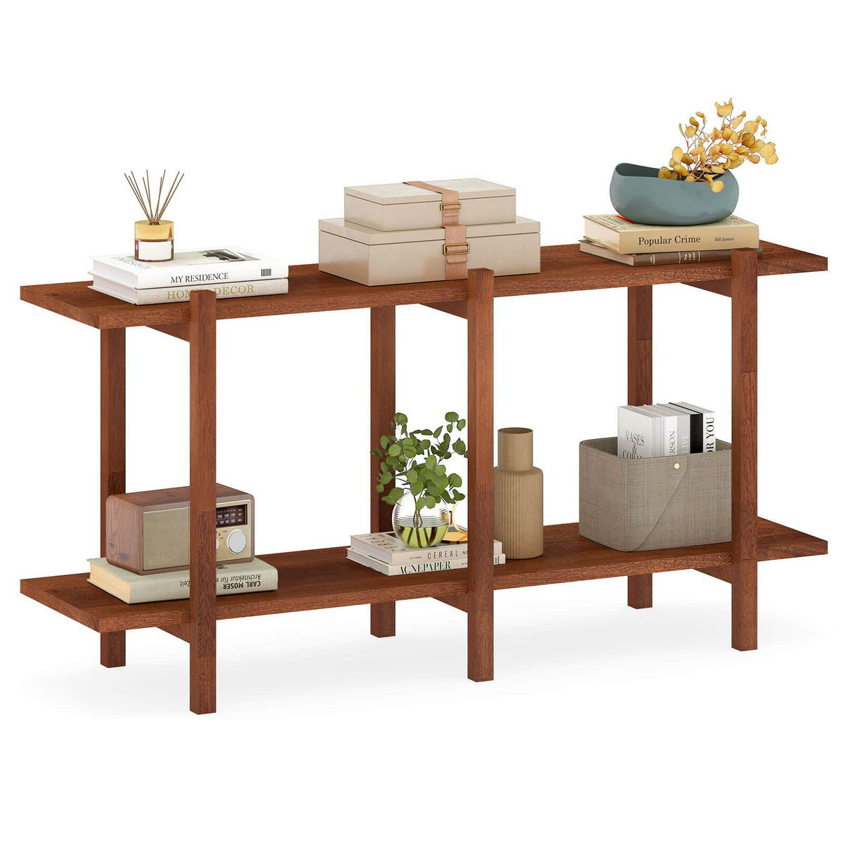 2-Tier Wood Bookshelf with Rubberwood Legs product image