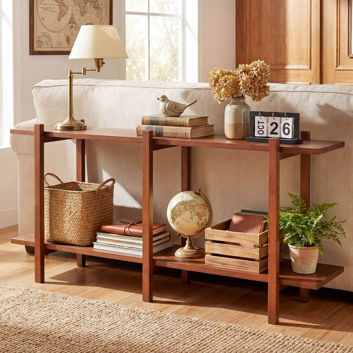 2-Tier Wood Bookshelf with Rubberwood Legs product image