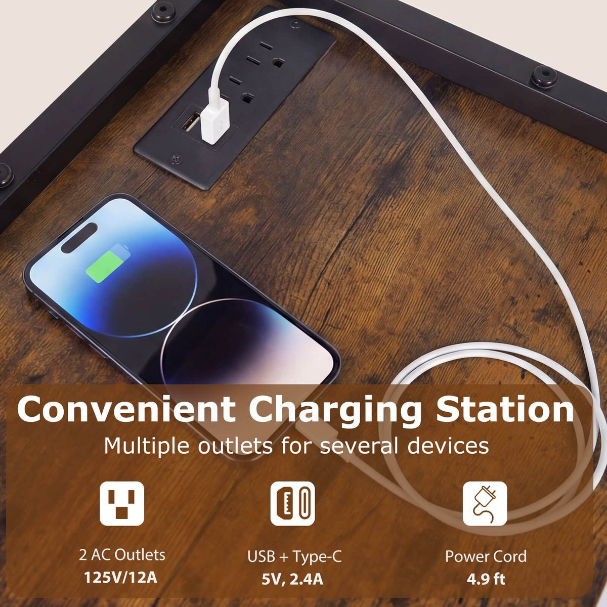 Corner Bar Cabinet with LED Lights and Charging Station product image