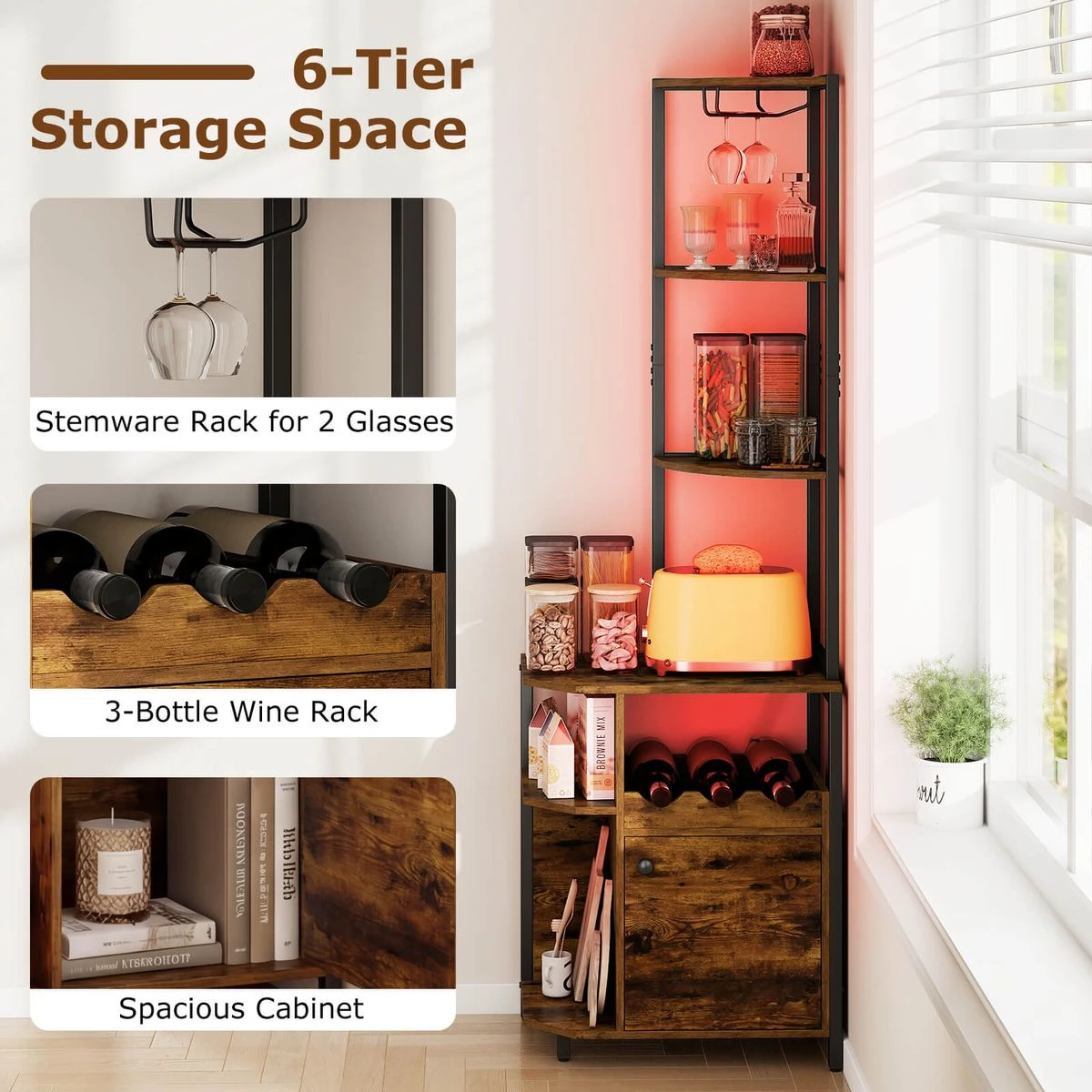 Corner Bar Cabinet with LED Lights and Charging Station product image