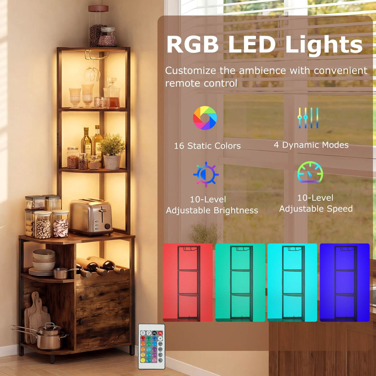 Corner Bar Cabinet with LED Lights and Charging Station product image