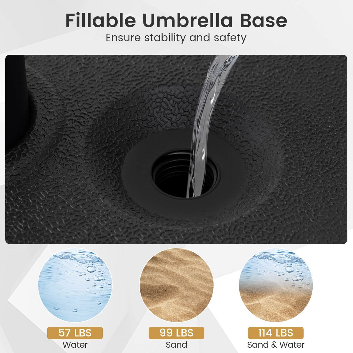 Fillable Patio Umbrella Base with Built-In Wheels and Grooved Handle product image
