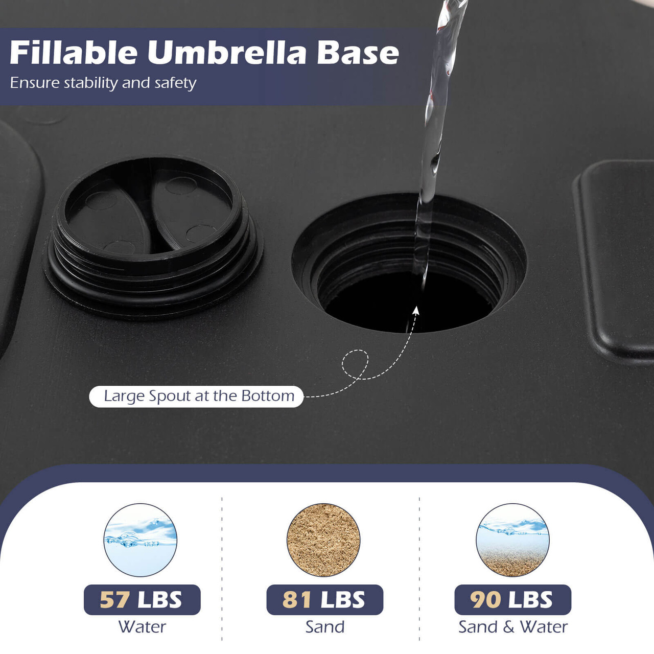 Fillable Patio Umbrella Base with Built-In Wheels and Grooved Handle product image