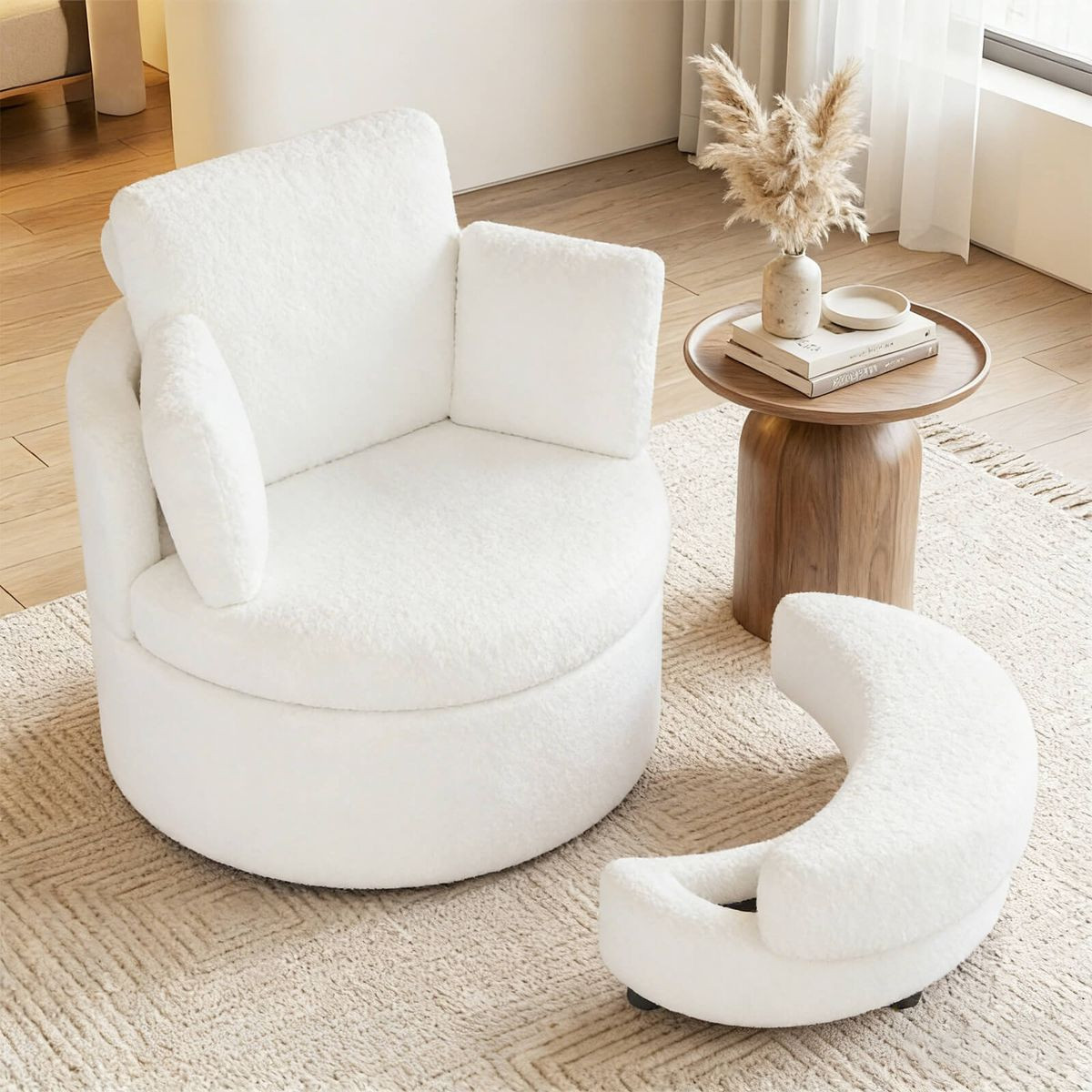360° Swivel Accent Chair with Half Moon Storage and 3 Pillows product image
